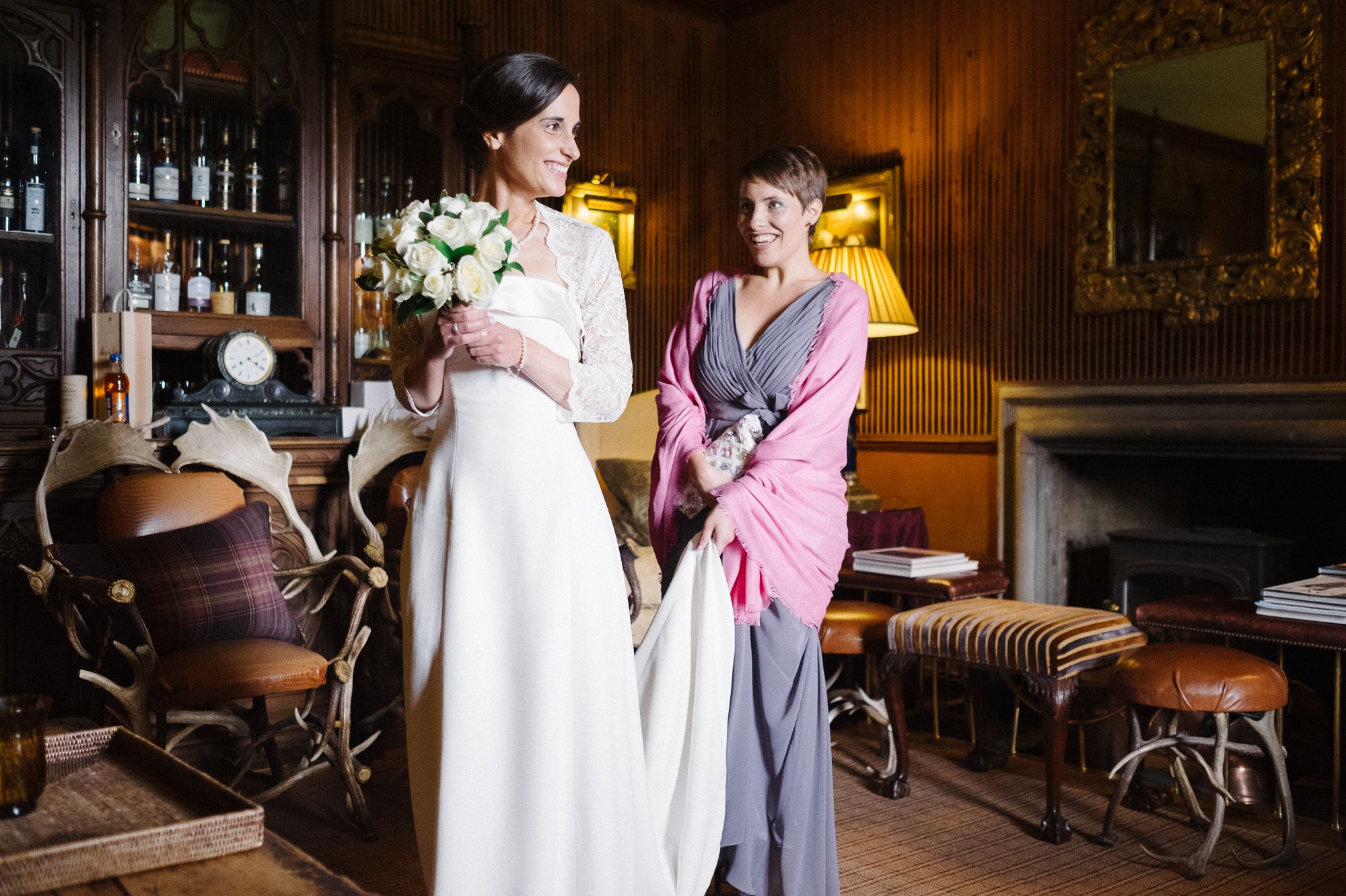 Bride enjoying pre ceremony times at Prestonfield House