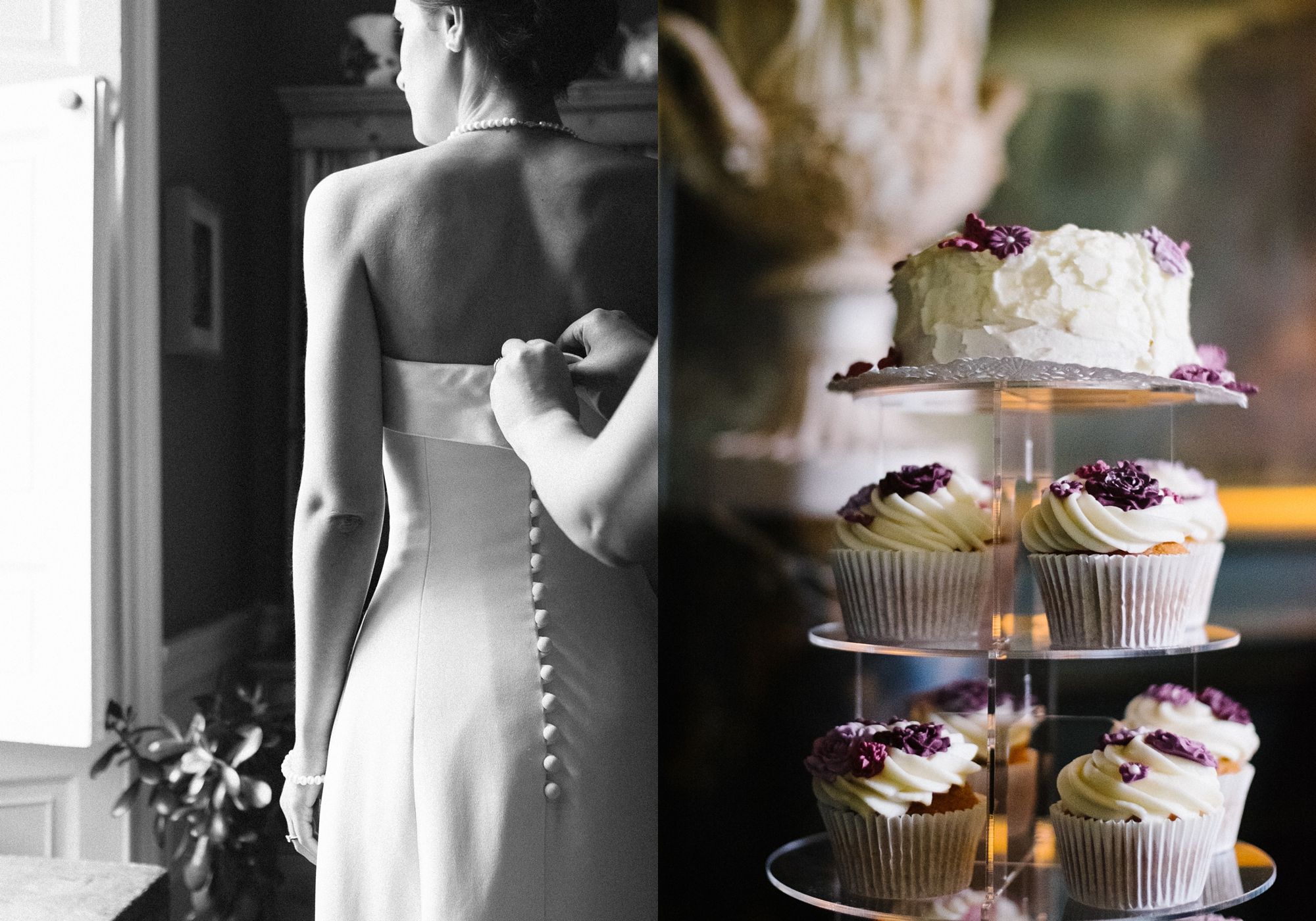 Bride dressing up for wedding ceremony