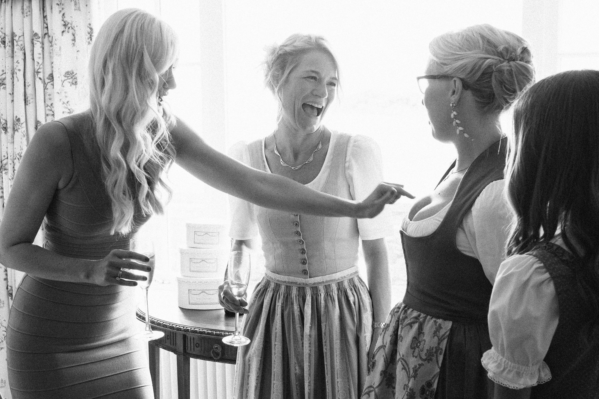 Bridal party having fun during bridal preparations