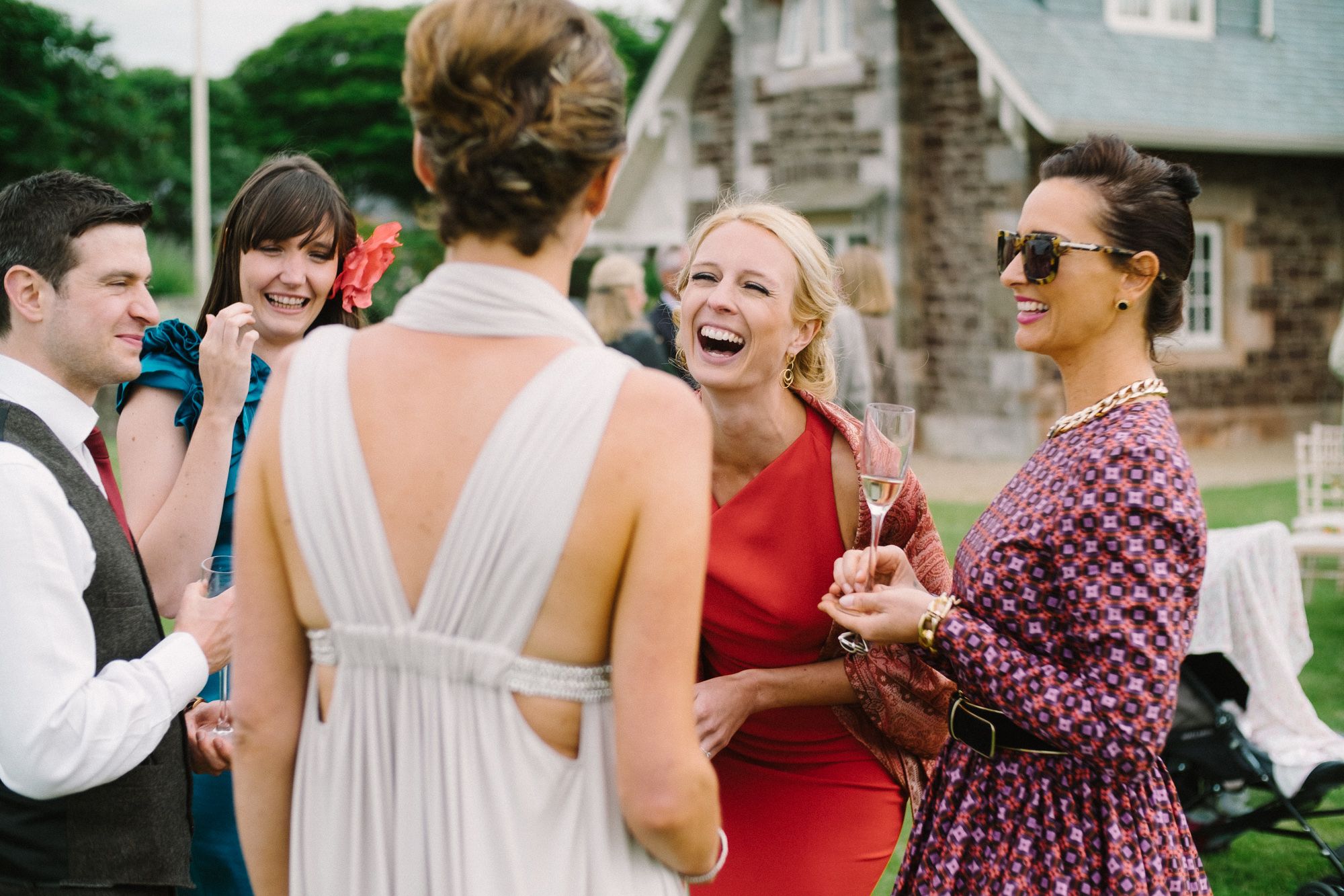 Archerfield House wedding bride enjoys drink with guests