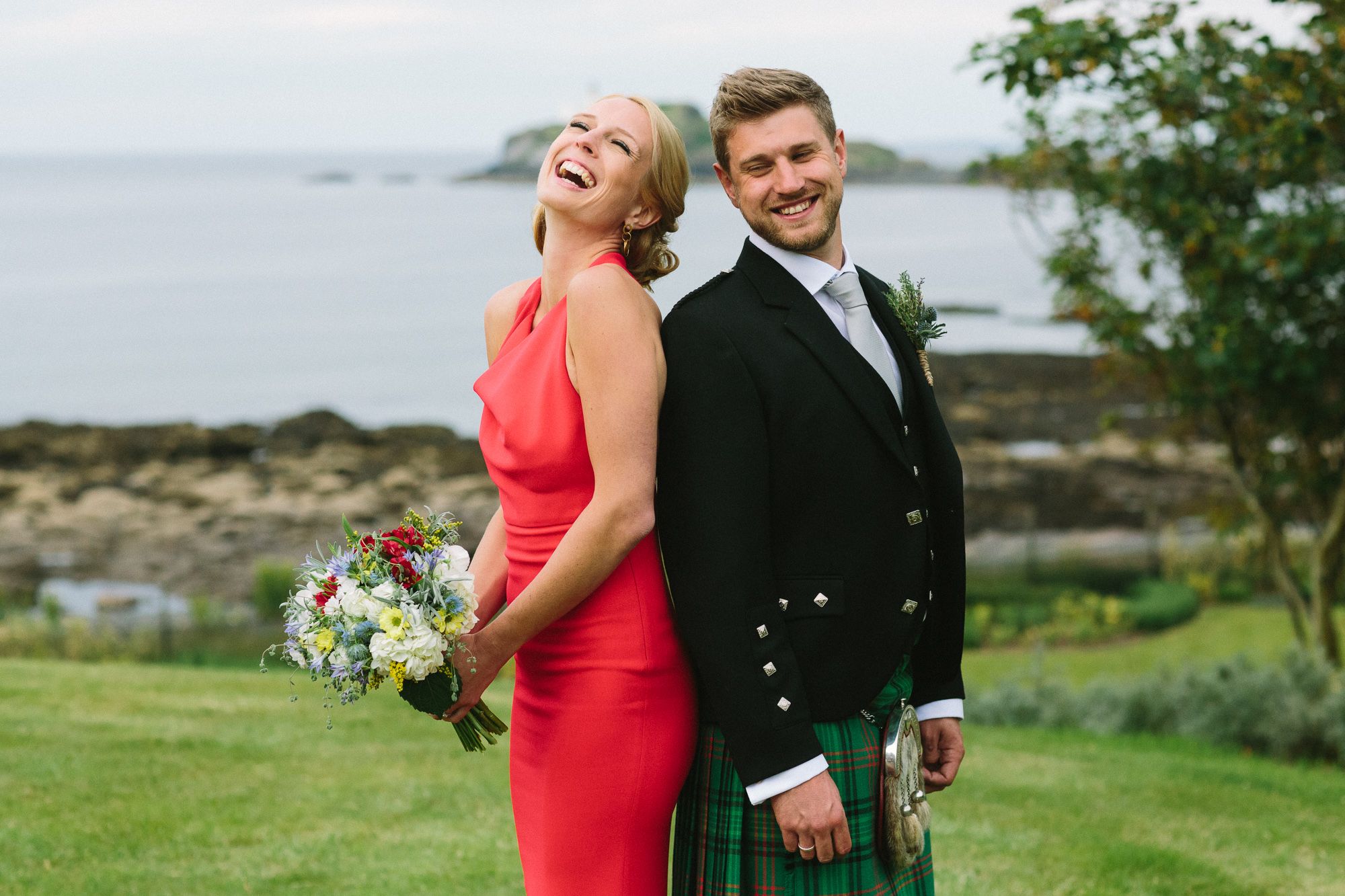Portrait of happy bride and groom at Archerfield House East Lothian