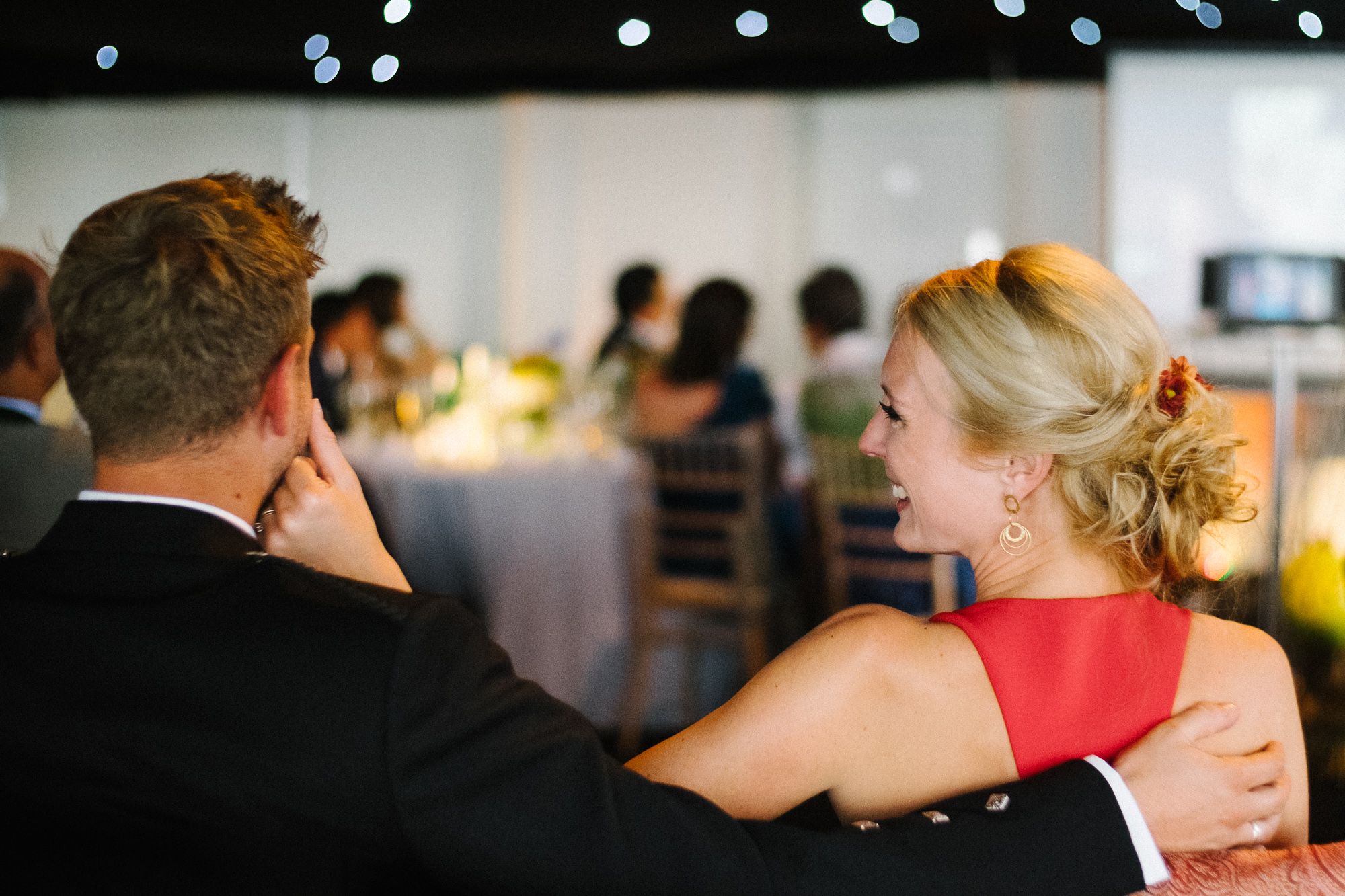 Bride and groom enjoying the evening at the Archerfield House Pavilion