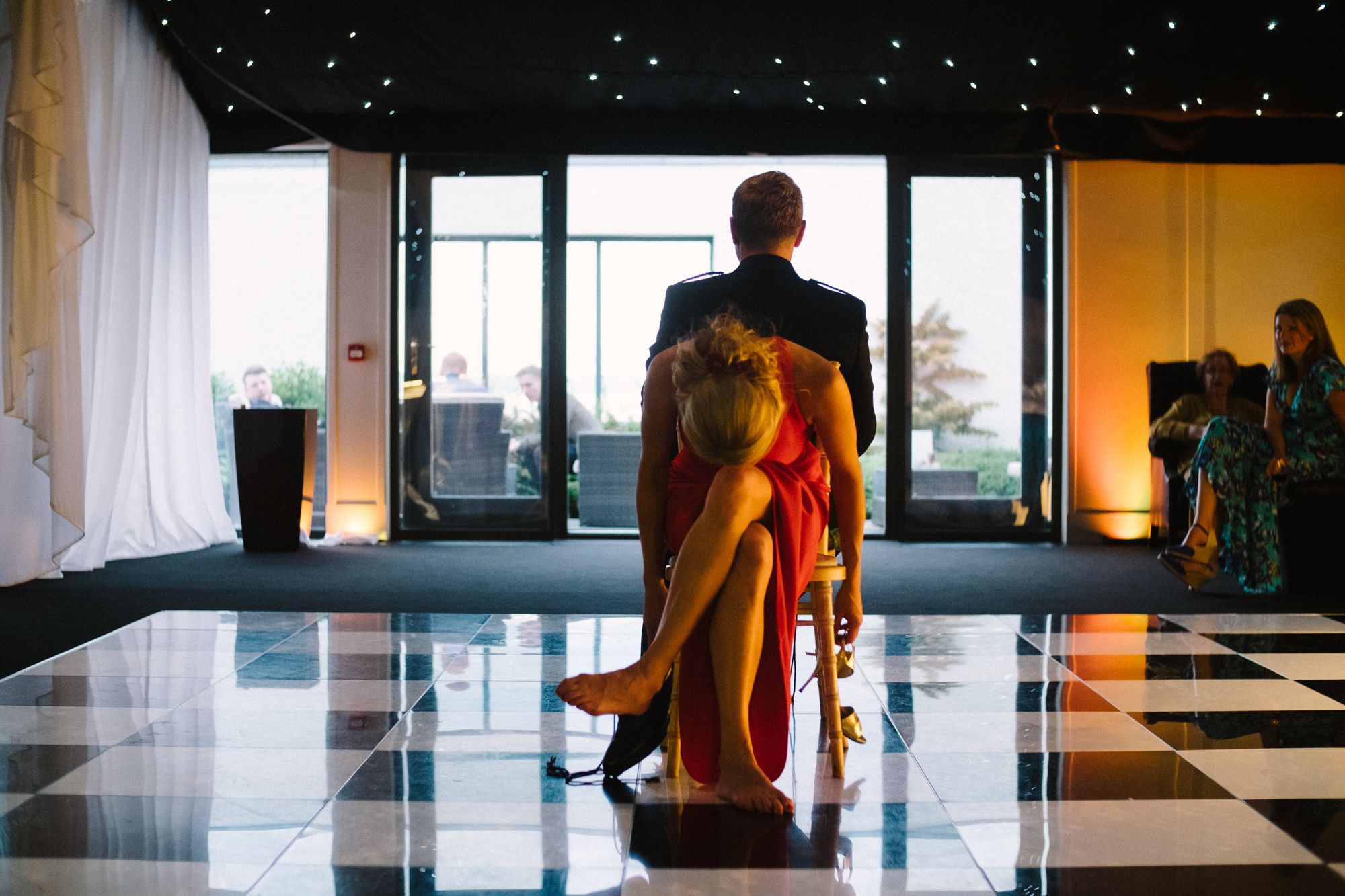 Bride and groom playing games at the Waterside Pavilion