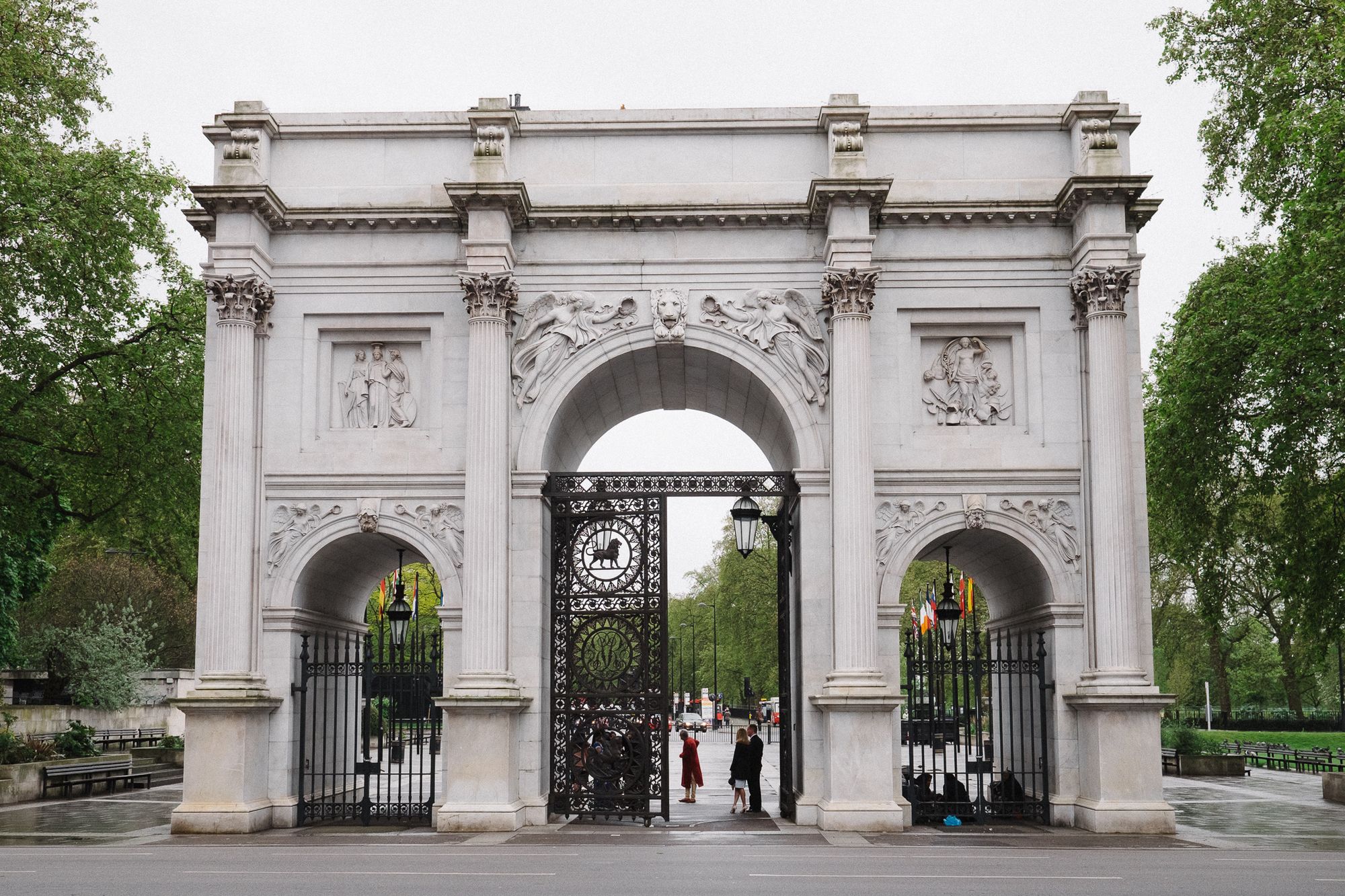 Wedding party at Marble Arch near Hyde Park London