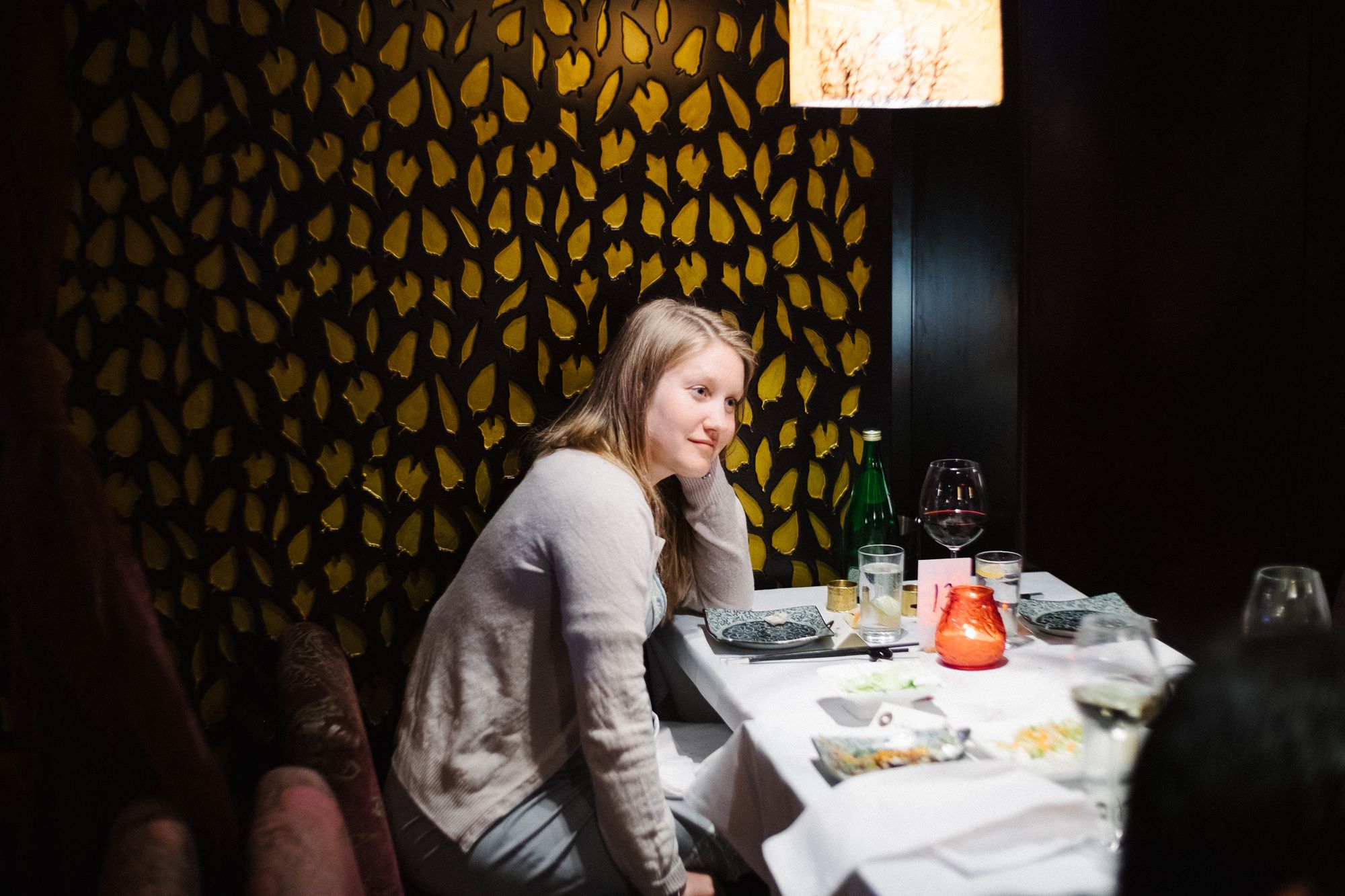 Wedding guest at a dinner party