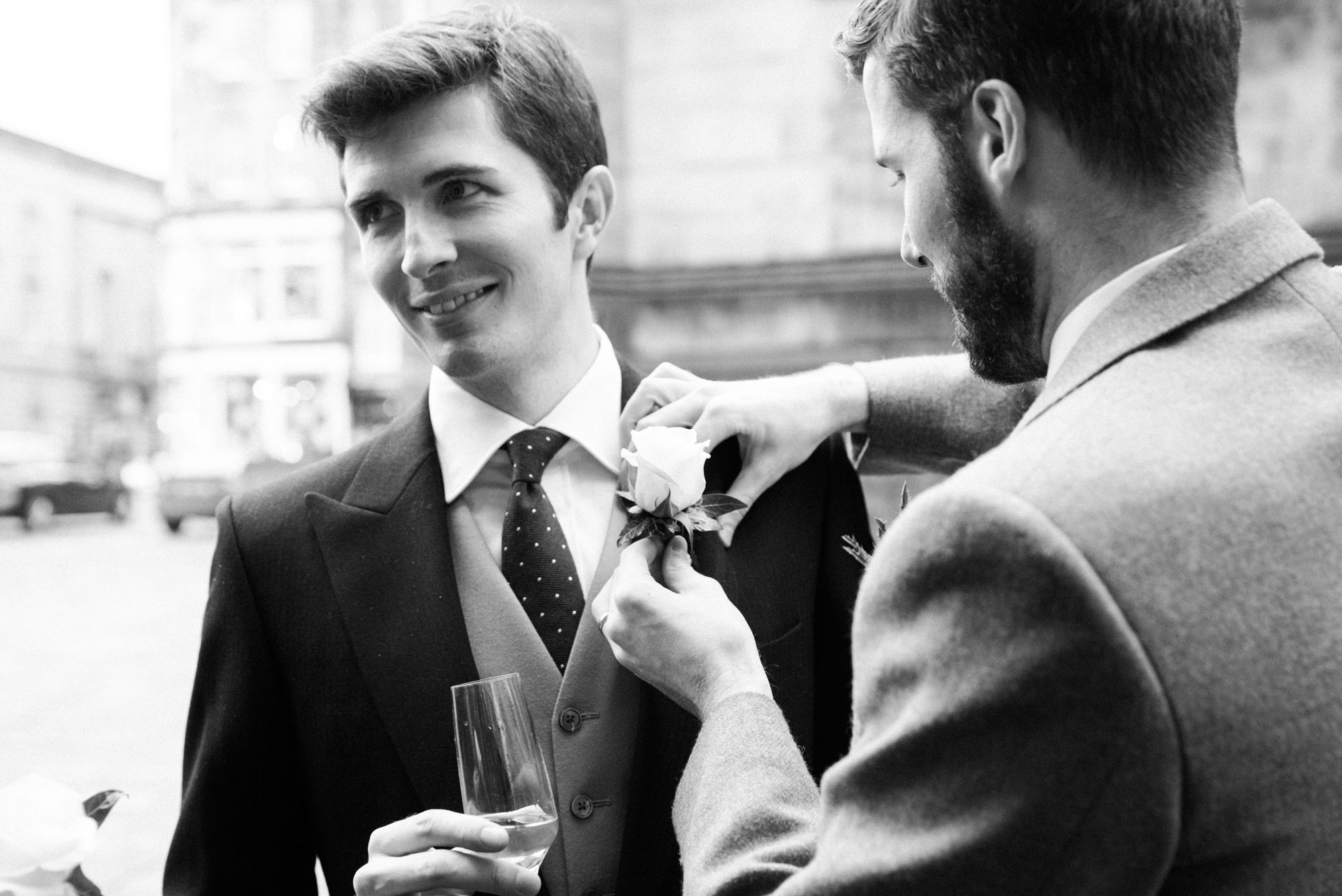 Groom getting ready for wedding ceremony