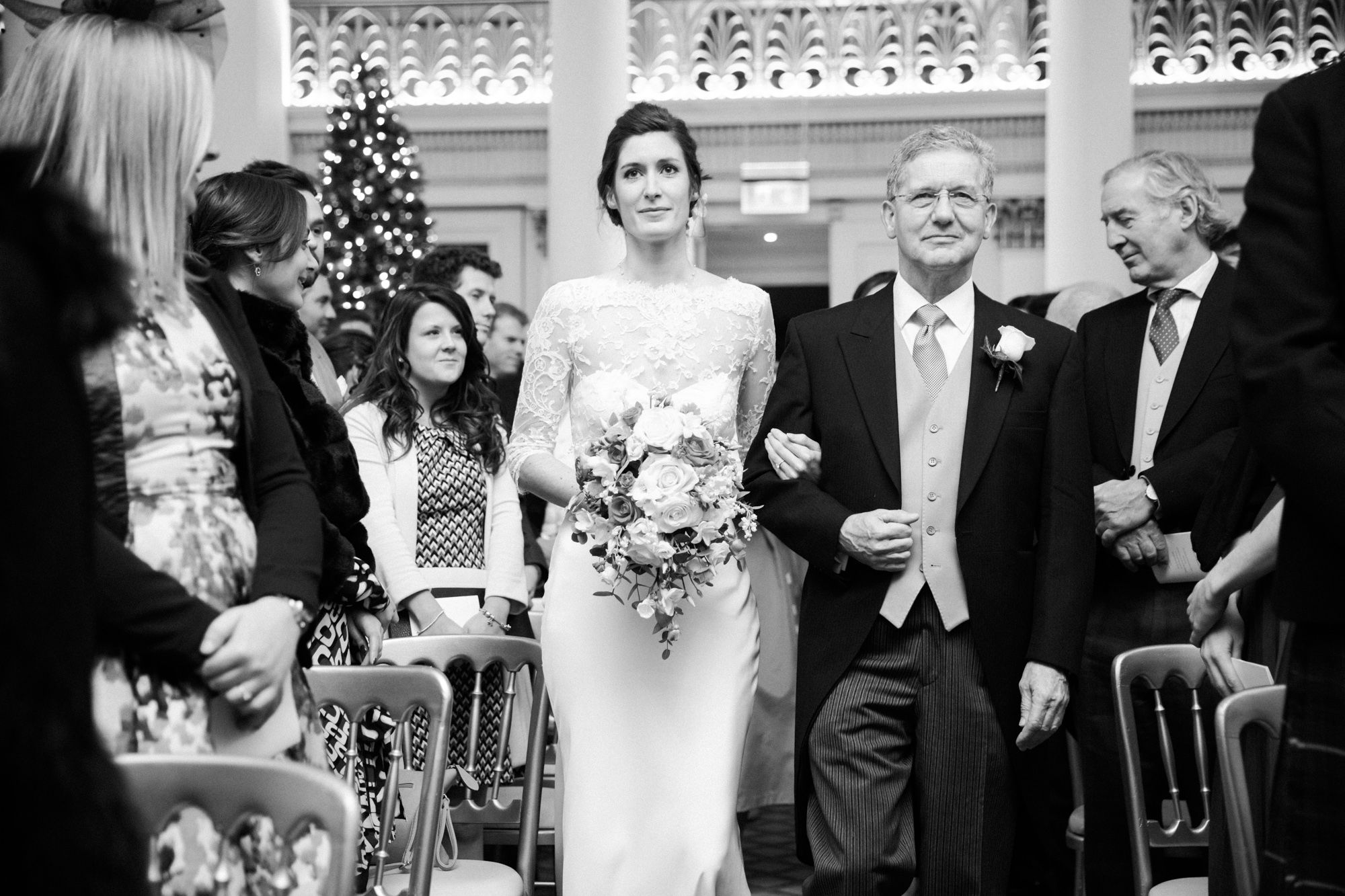 Bride arriving for wedding ceremony at The Signet library