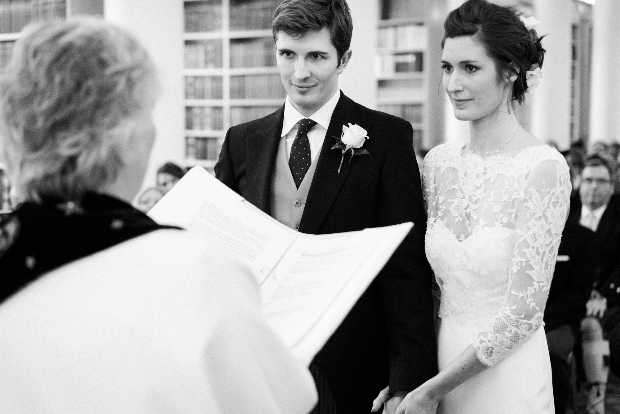 Wedding couple during ceremony at The Signet Library 