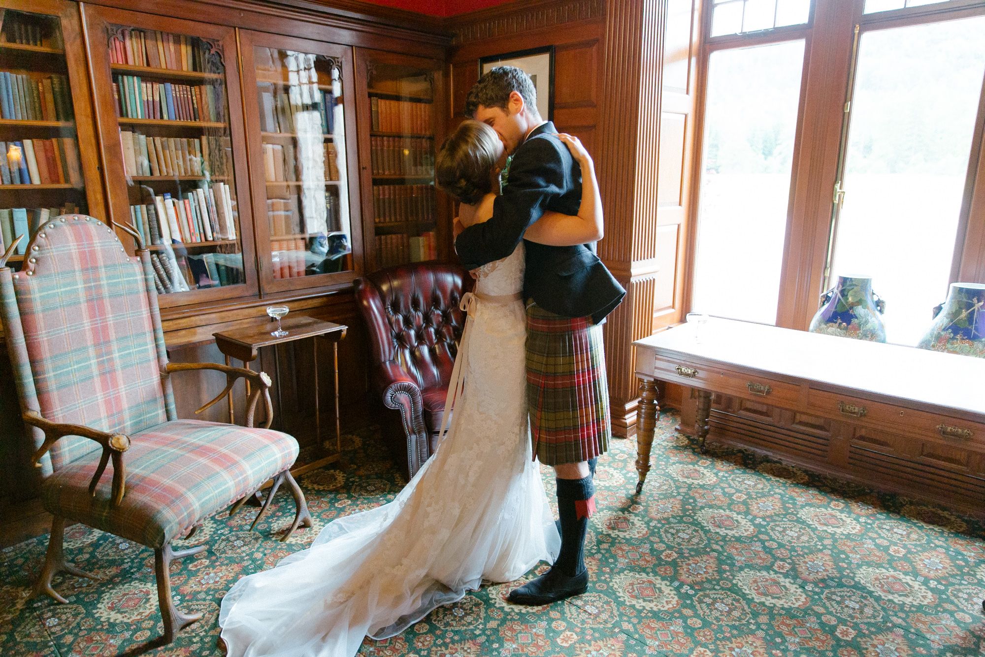 Bride and groom at Mar Lodge Estate