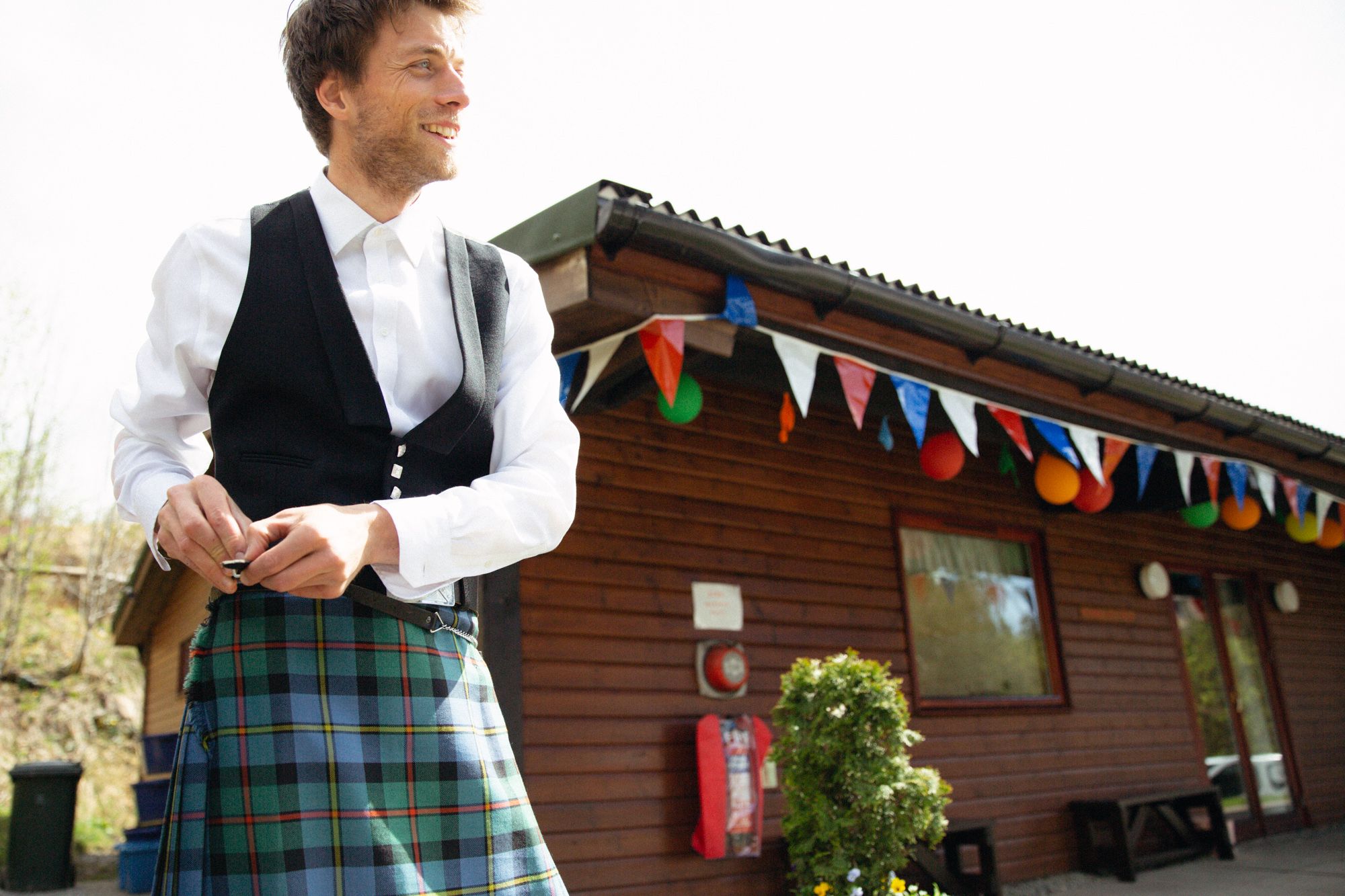 Groom getting ready farm wedding Scotland