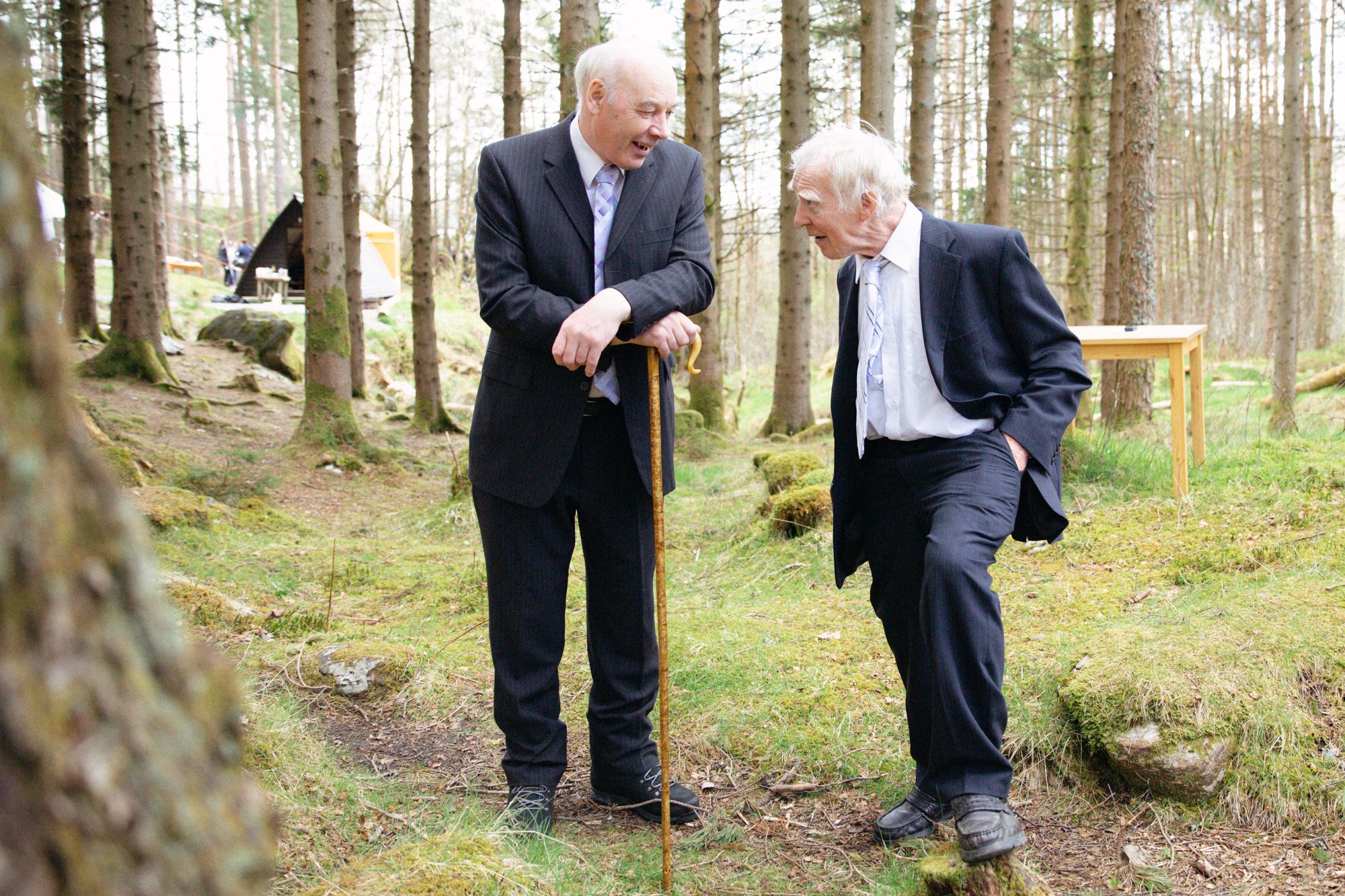 Elderly wedding guests chatting at Strathfillan