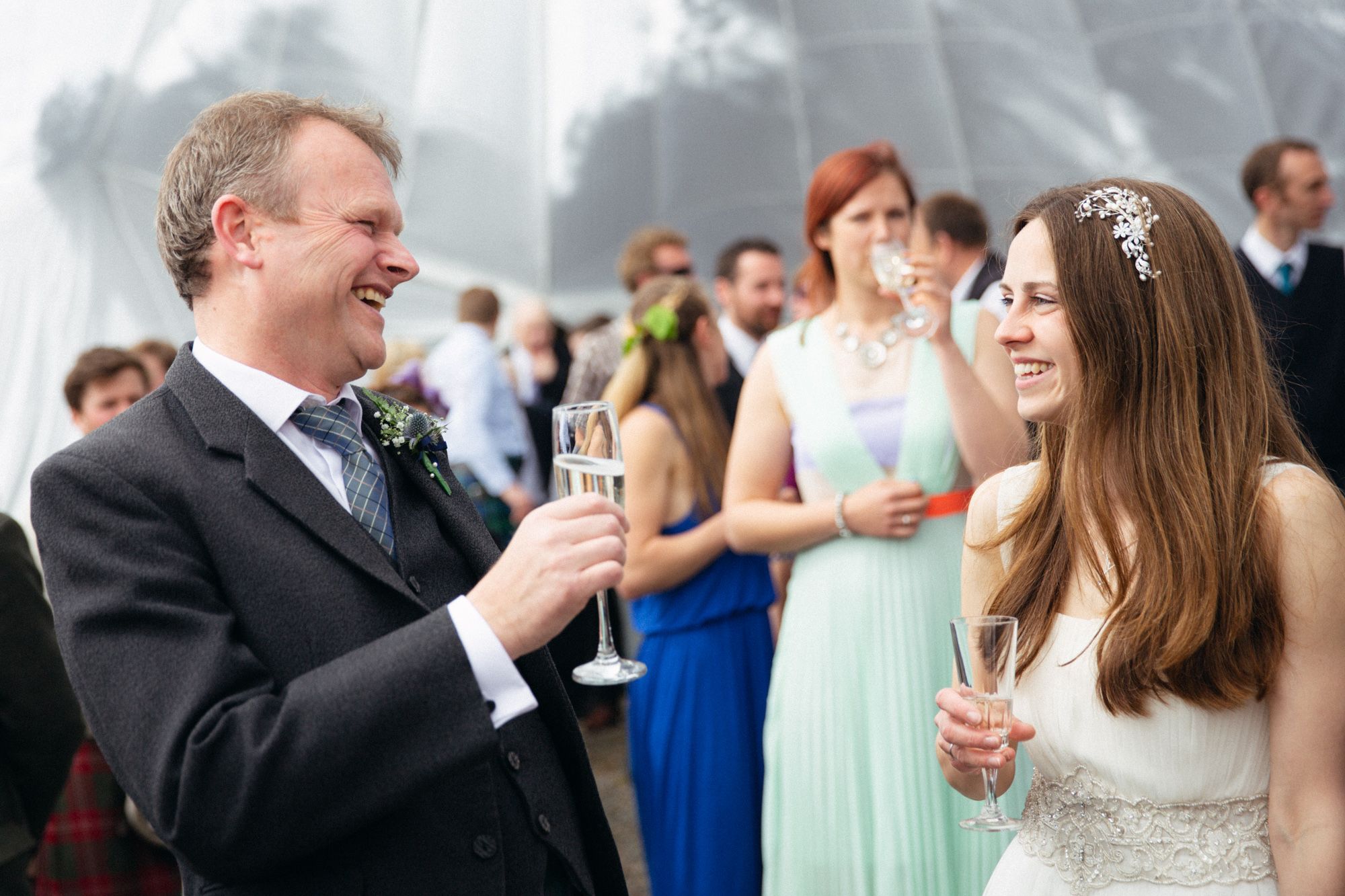 Bride with Father of the groom farm wedding Scotland