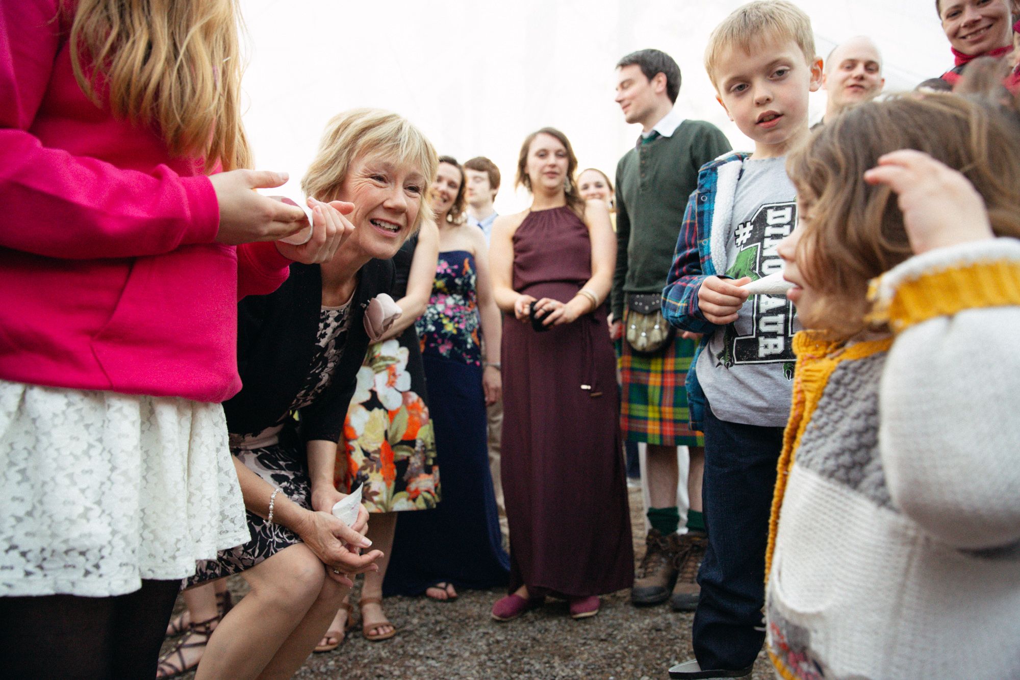 Wedding guests at rural forest wedding