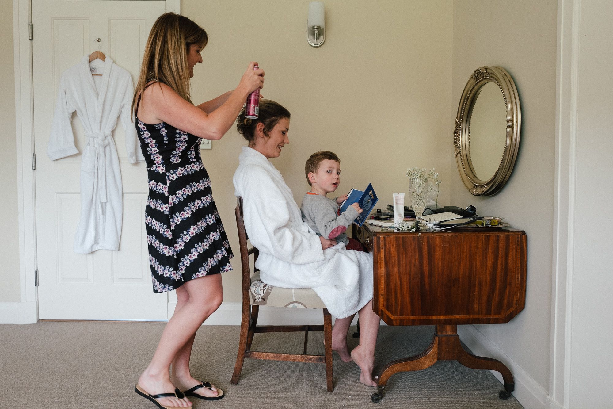 Bride and her son at the bridal preparations