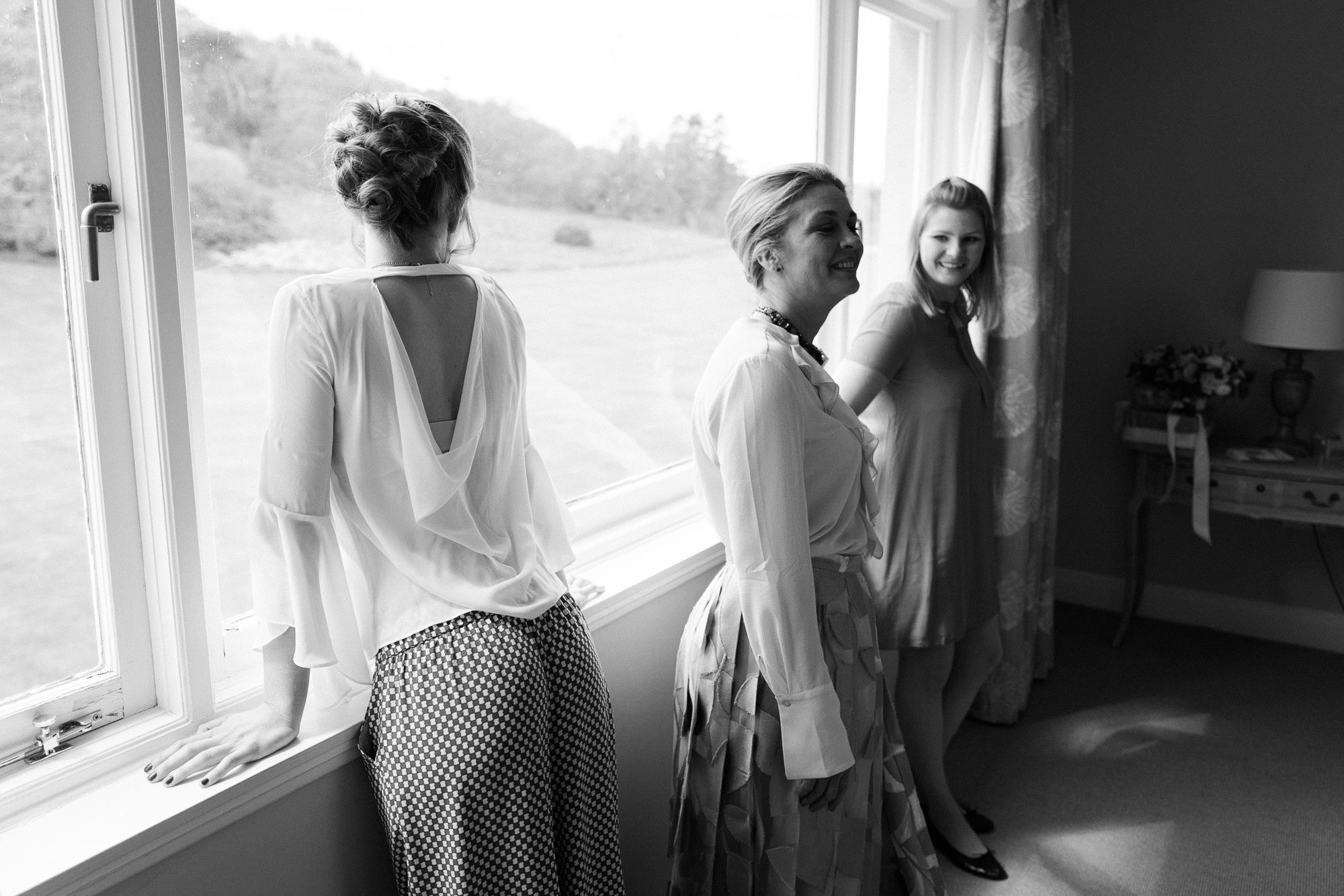 Bridal party during preparations