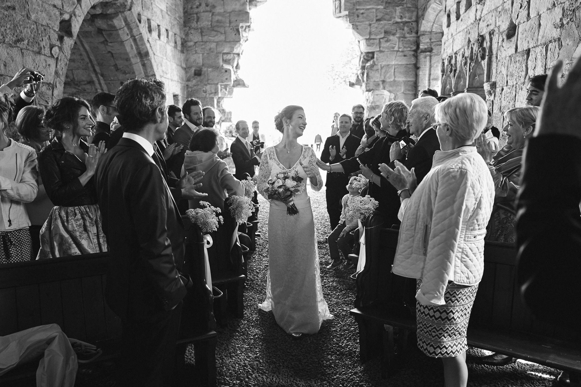 Bride arrives at church for Dunglass Estate wedding