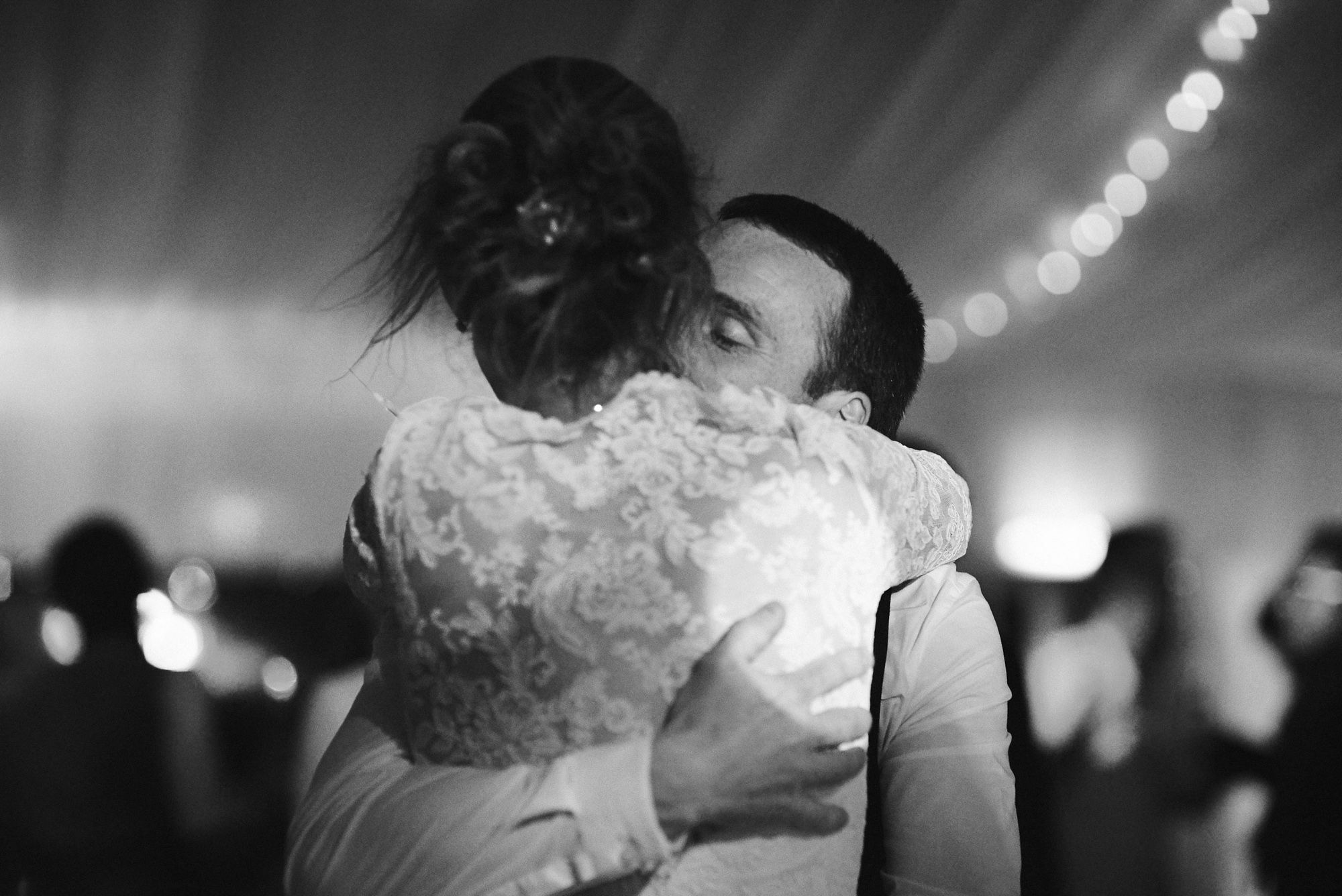 Wedding couple hugging