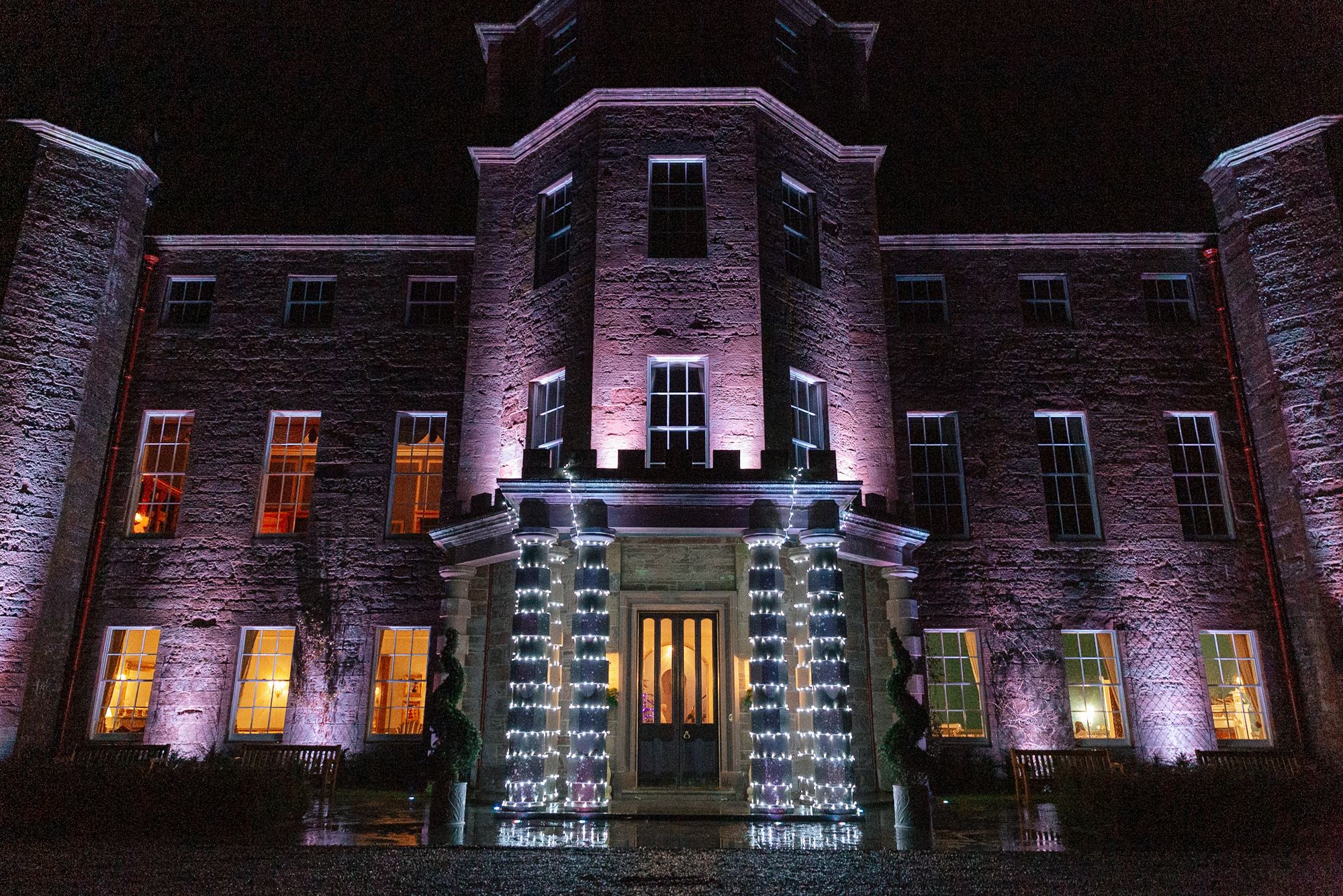 Fasque Castle festive decoration at night