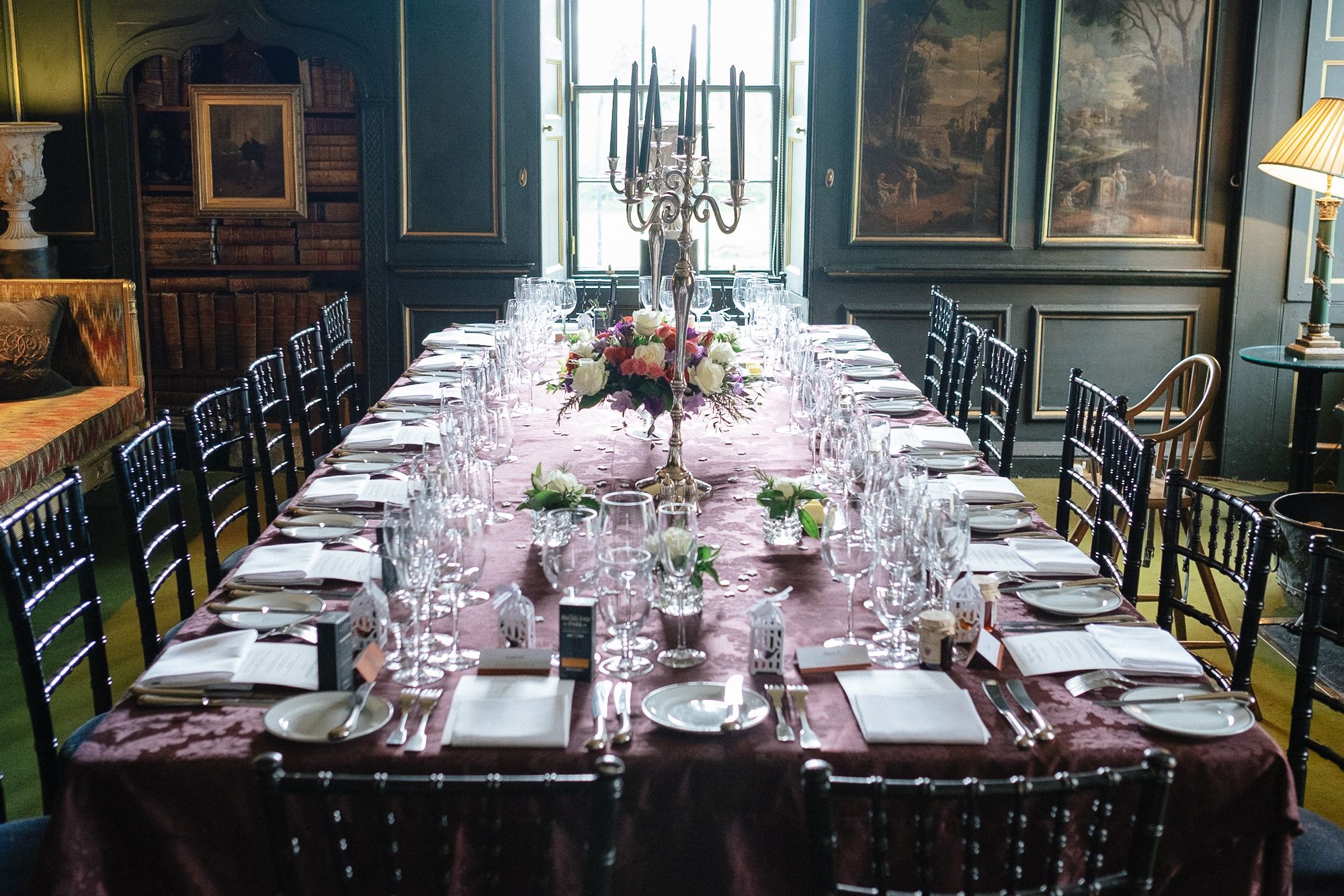 Prestonfield House wedding romantic dinner table decoration